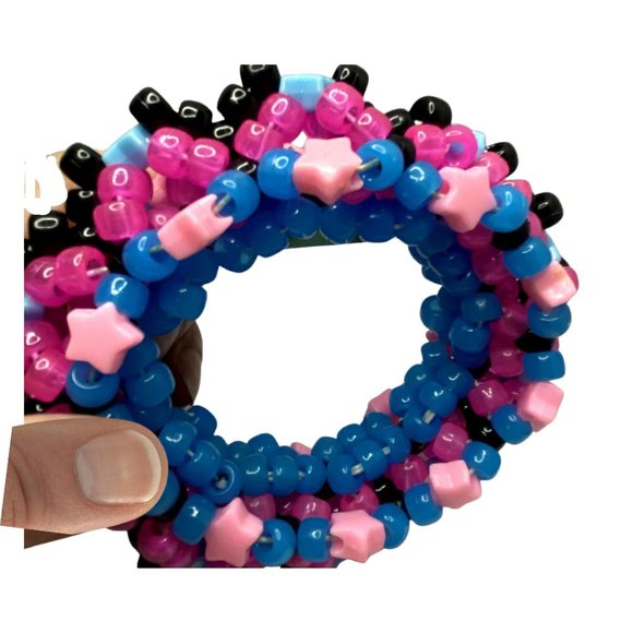 Super Nova 3d Kandi Cuff/Glow-in-Dark Pink-Blue/Light Blue-Light Pink 7 inches - Picture 1 of 8